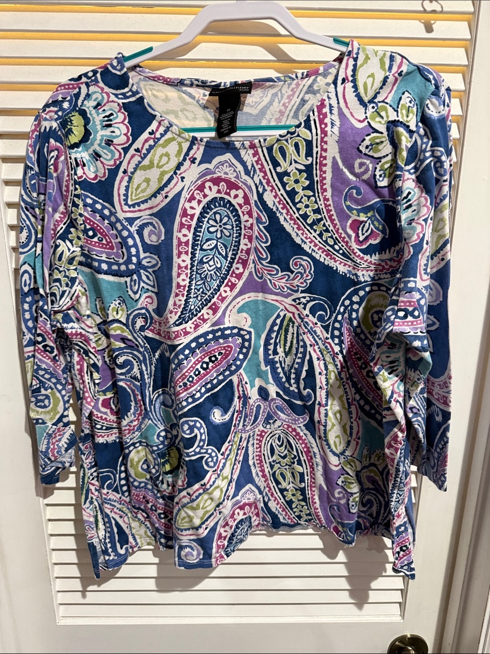 Alfred Dunner Blue Multi Paisley Long Sleeve Top